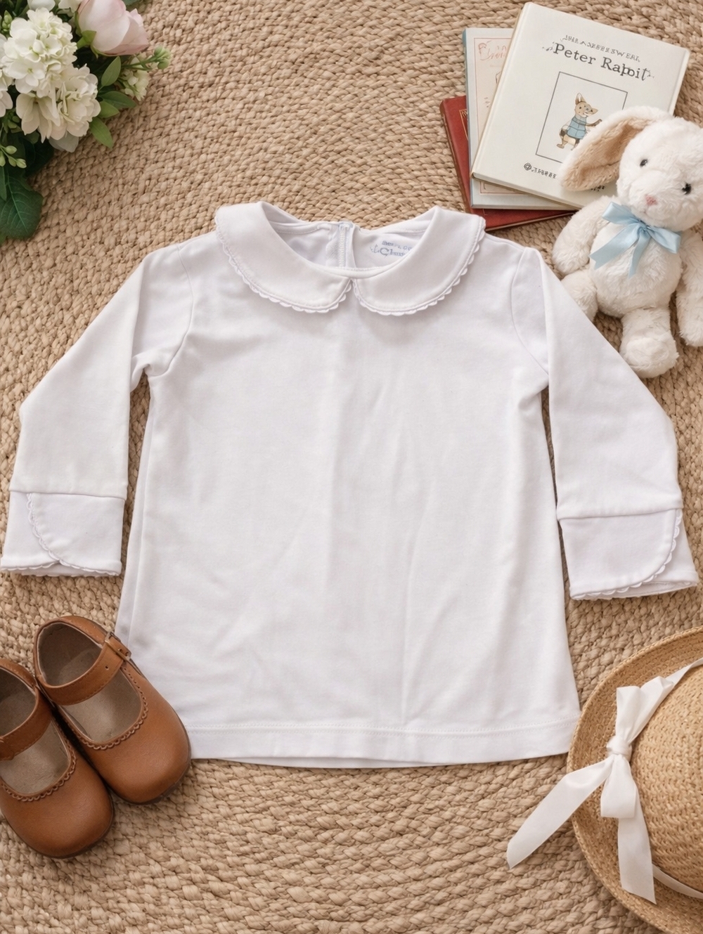 ):✨ Classic Prep White Scalloped Collar Top 2T | Timeless Boutique Style ✨